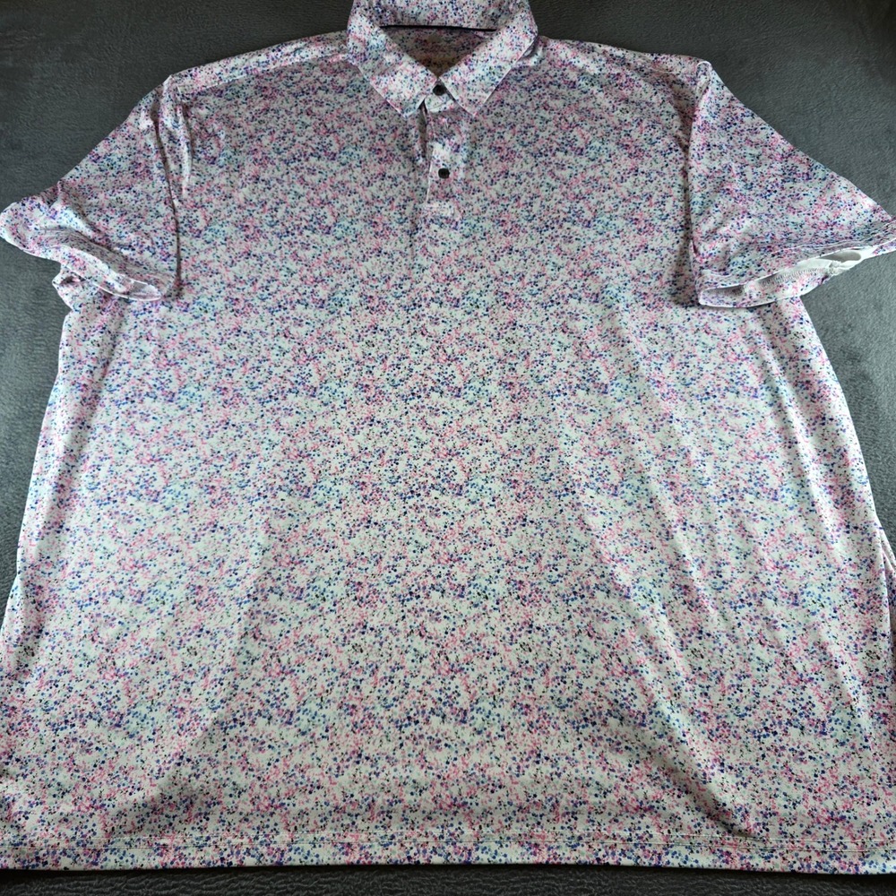Real Essentials Mens 4XL Polo Shirt Pink Blue Splatter Print Stretch Golf Top